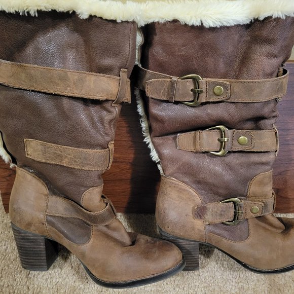 Gianni Bini Leather Faux Fur Lined tall boots, Sherpa Lined 13 Inch. - Picture 8 of 11